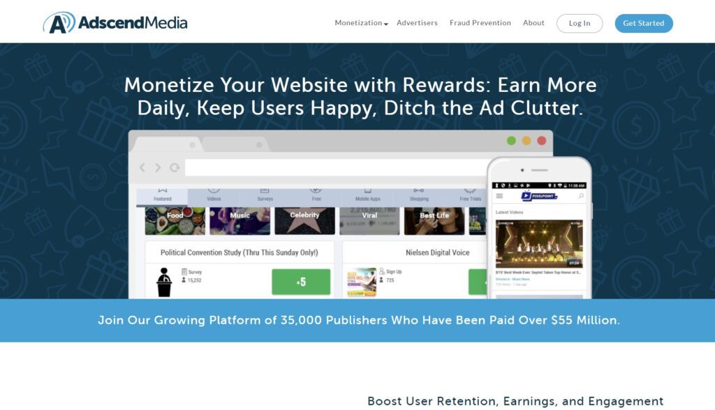 AdscendMedia CPA affiliate network homepage
