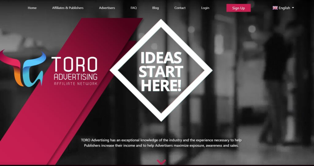 Toro Advertising CPA Network online homepage