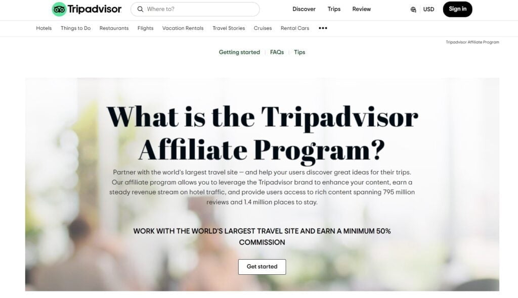 Tripadvisor affiliate program online page